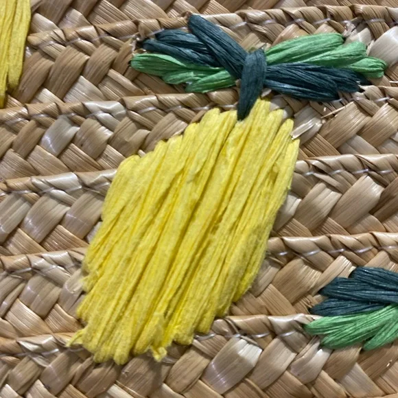 Urban n Daizy Woven Embroidered Lined Tan Straw Lemon Tote Bag Purse Carryall - Picture 6 of 7